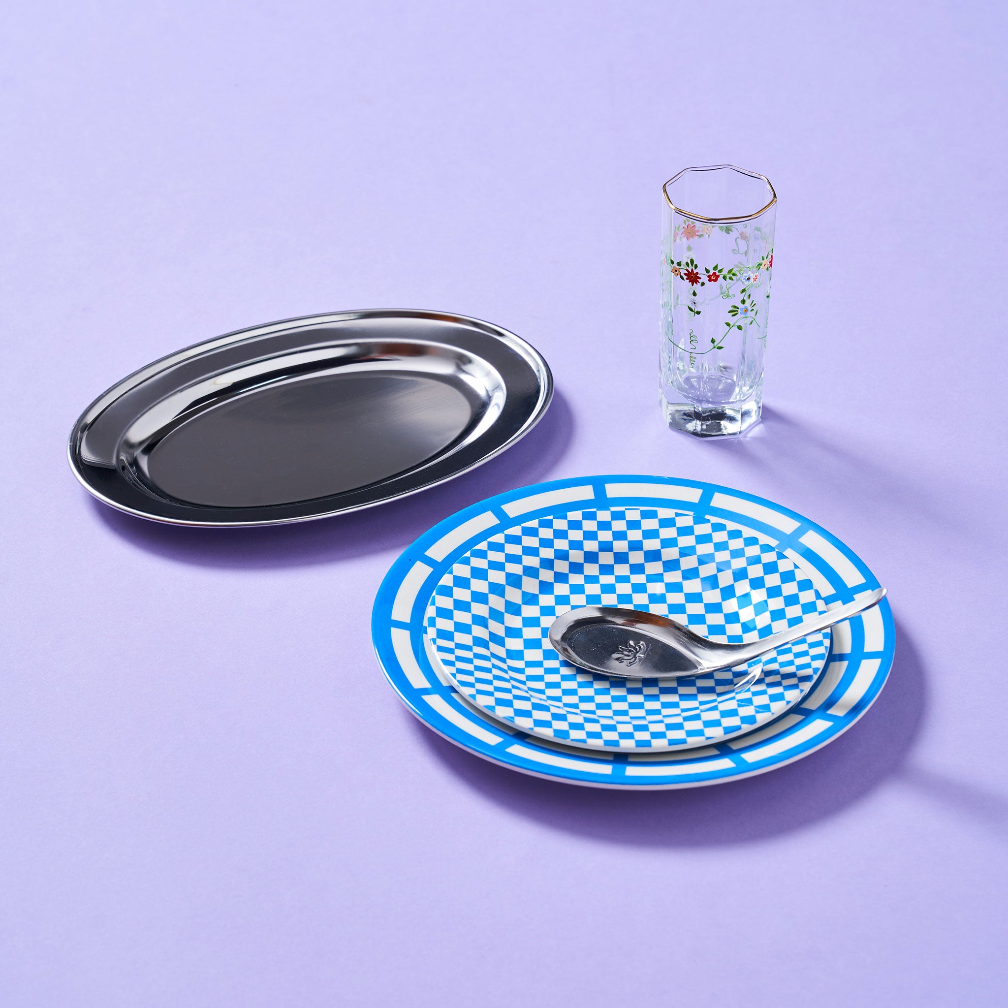 MARINA:Side Plate / Blue Check (φ17.4cm)