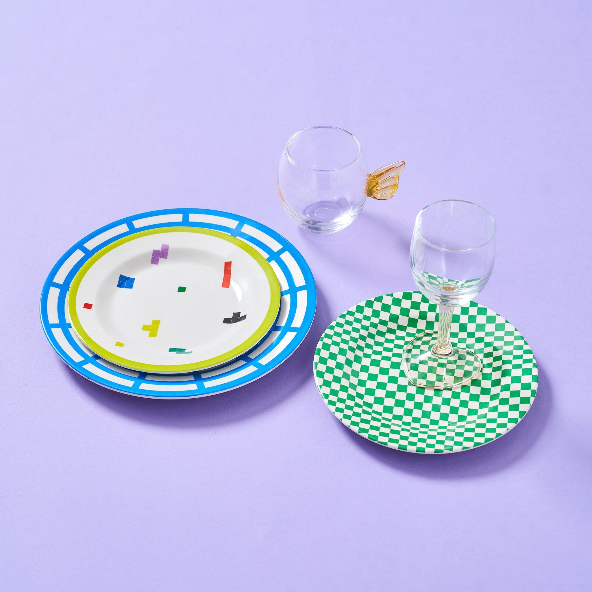 MARINA:Side Plate / Green Check (φ17.4cm)