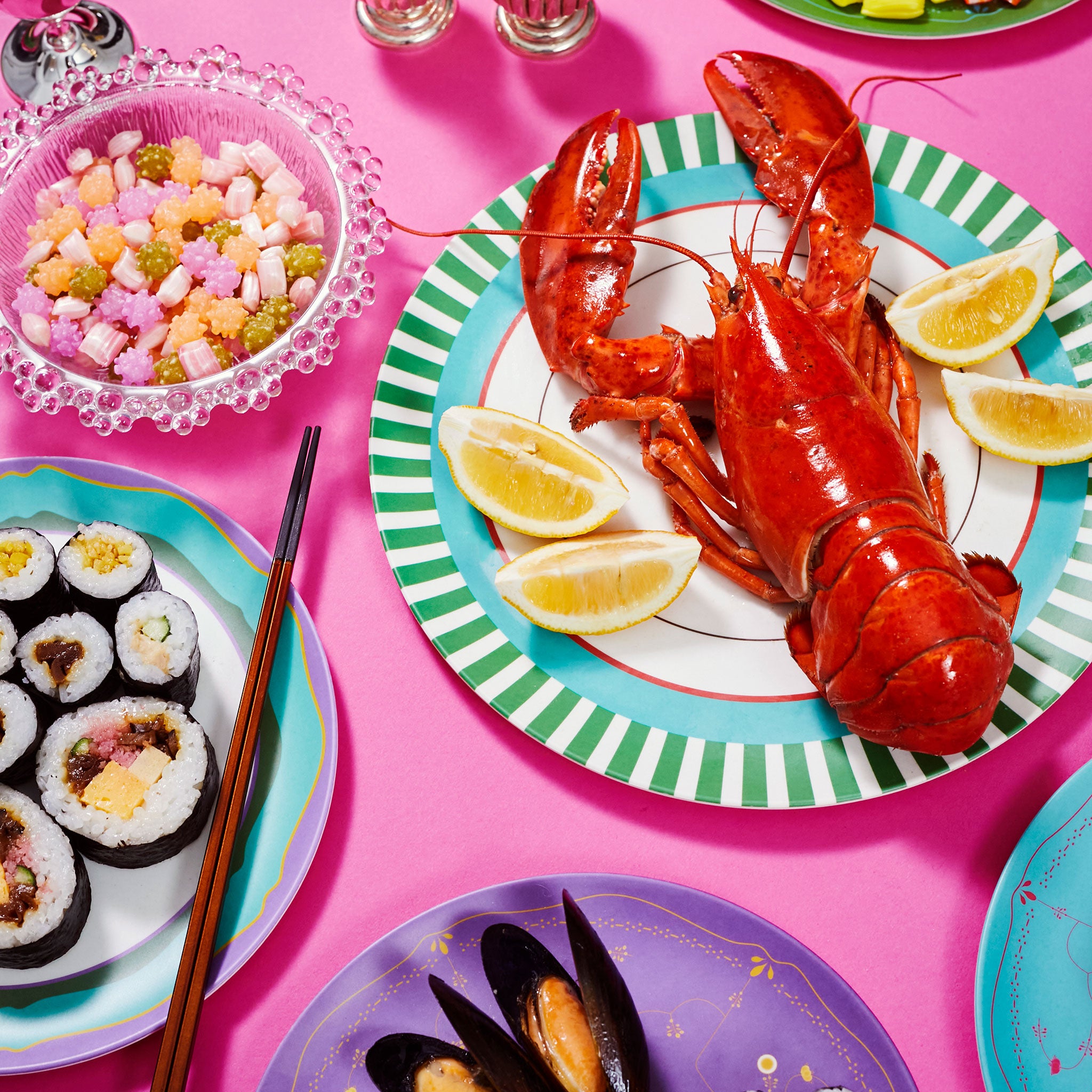 MITSUKO:Dinner Plate / Green Stripe Rim (φ25cm)