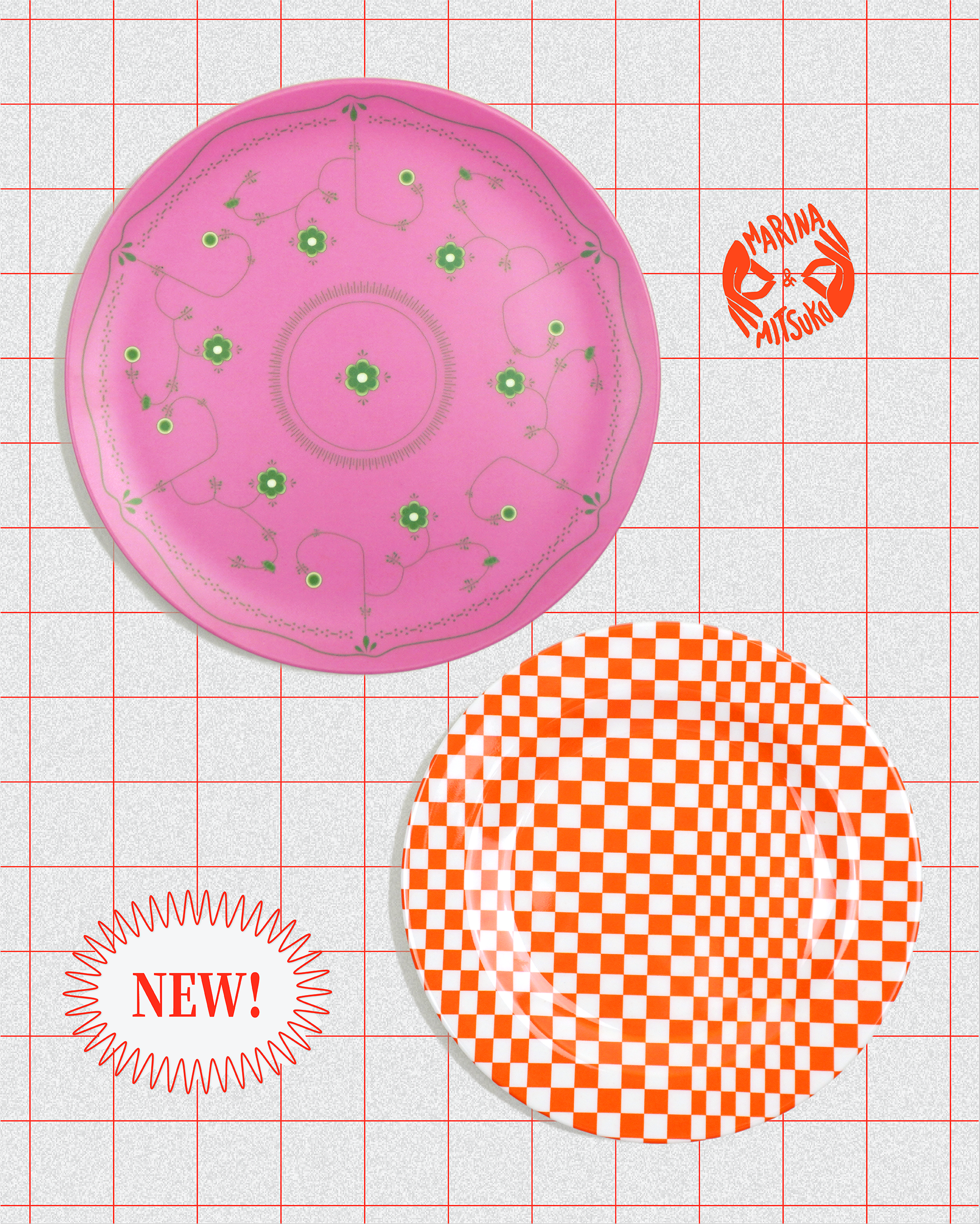 MARINA:Side Plate / Orange Check (φ17.4cm)