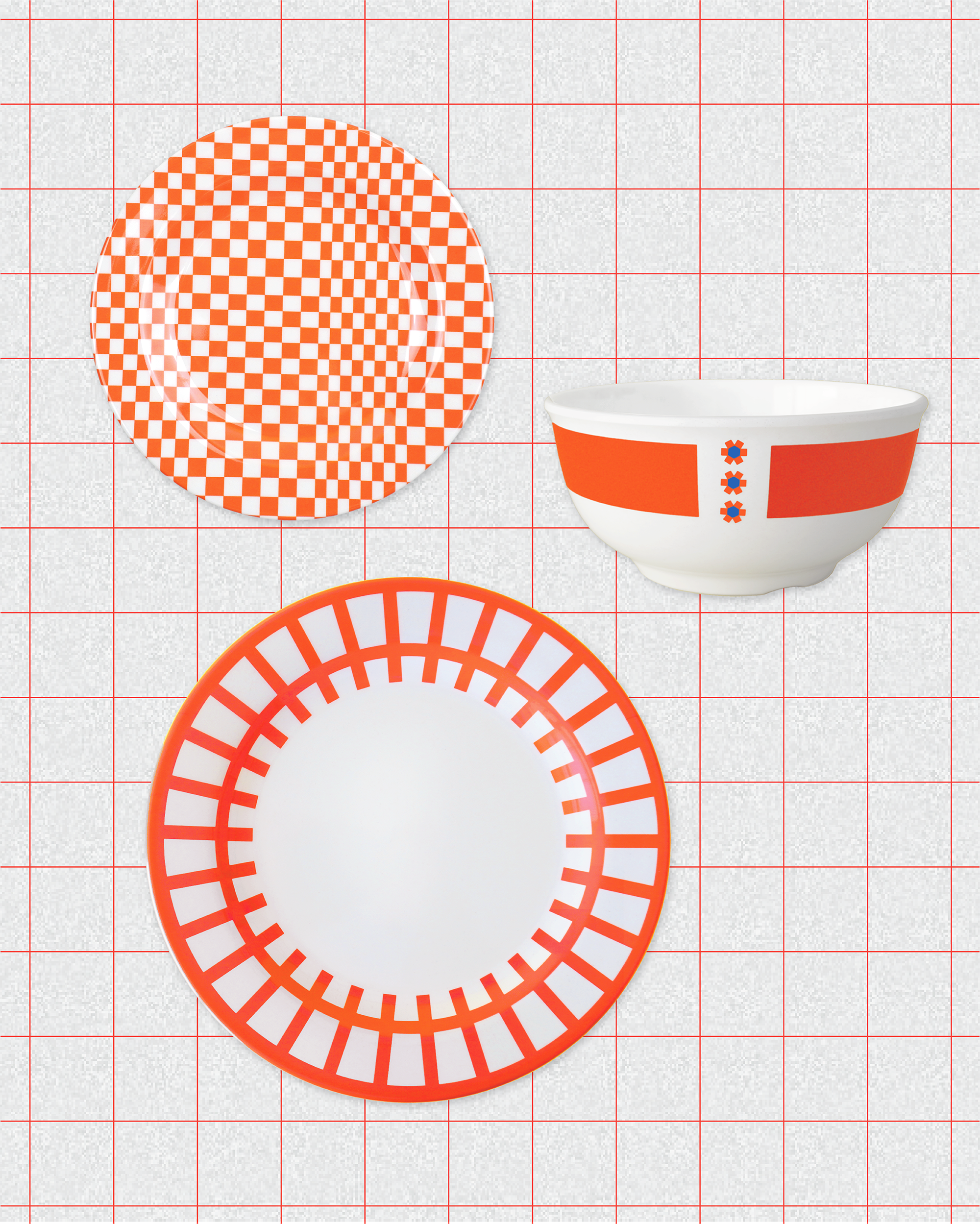 MARINA:Side Plate / Orange Check (φ17.4cm)