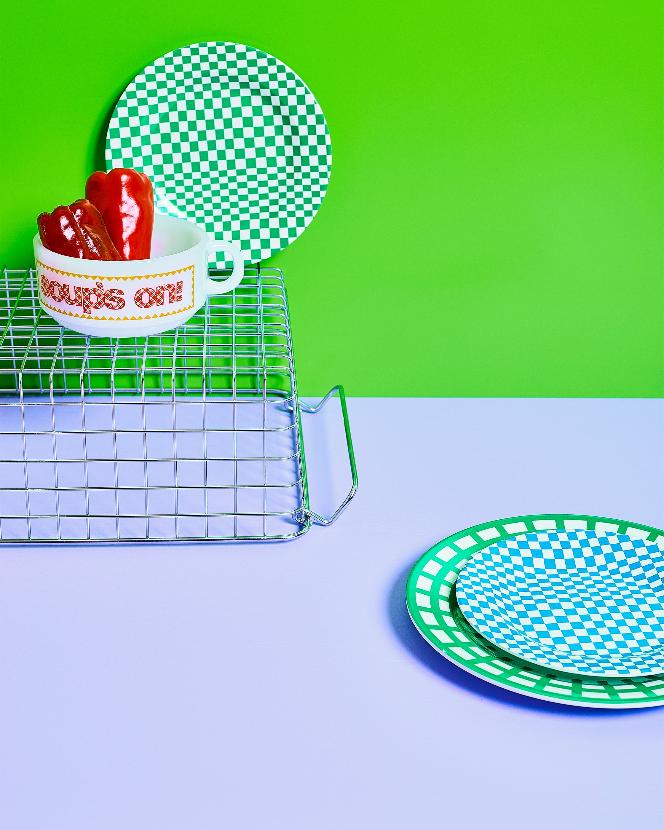 MARINA：Side Plate / Green Check (φ17.4cm)